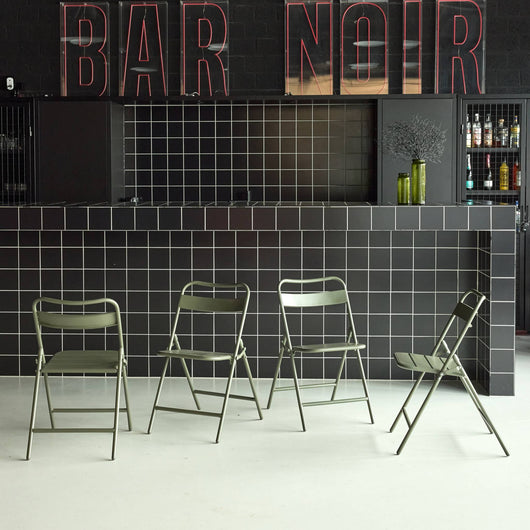 Sedia da giardino pieghevole in acciaio, set di 4, verde kaki