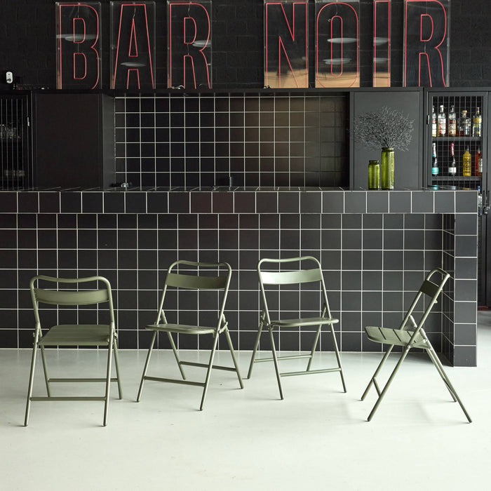 Sedia da giardino pieghevole in acciaio, set di 4, verde kaki