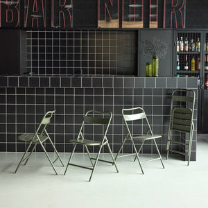 Sedia da giardino pieghevole in acciaio, set di 4, verde kaki