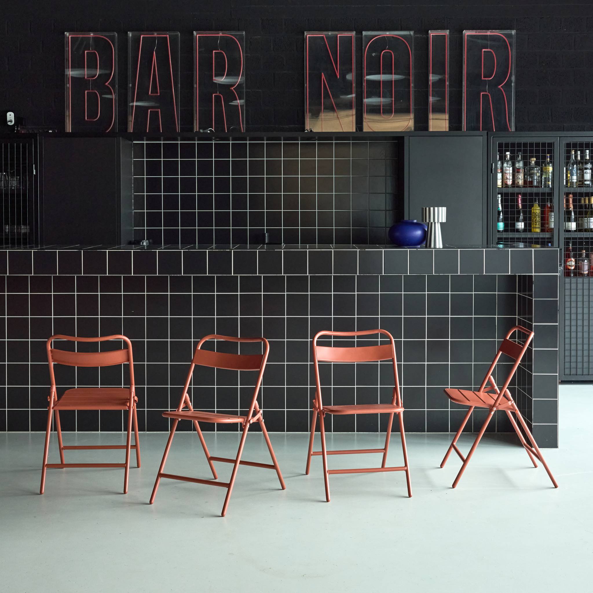 Sedia da giardino pieghevole in acciaio, set di 4, terracotta