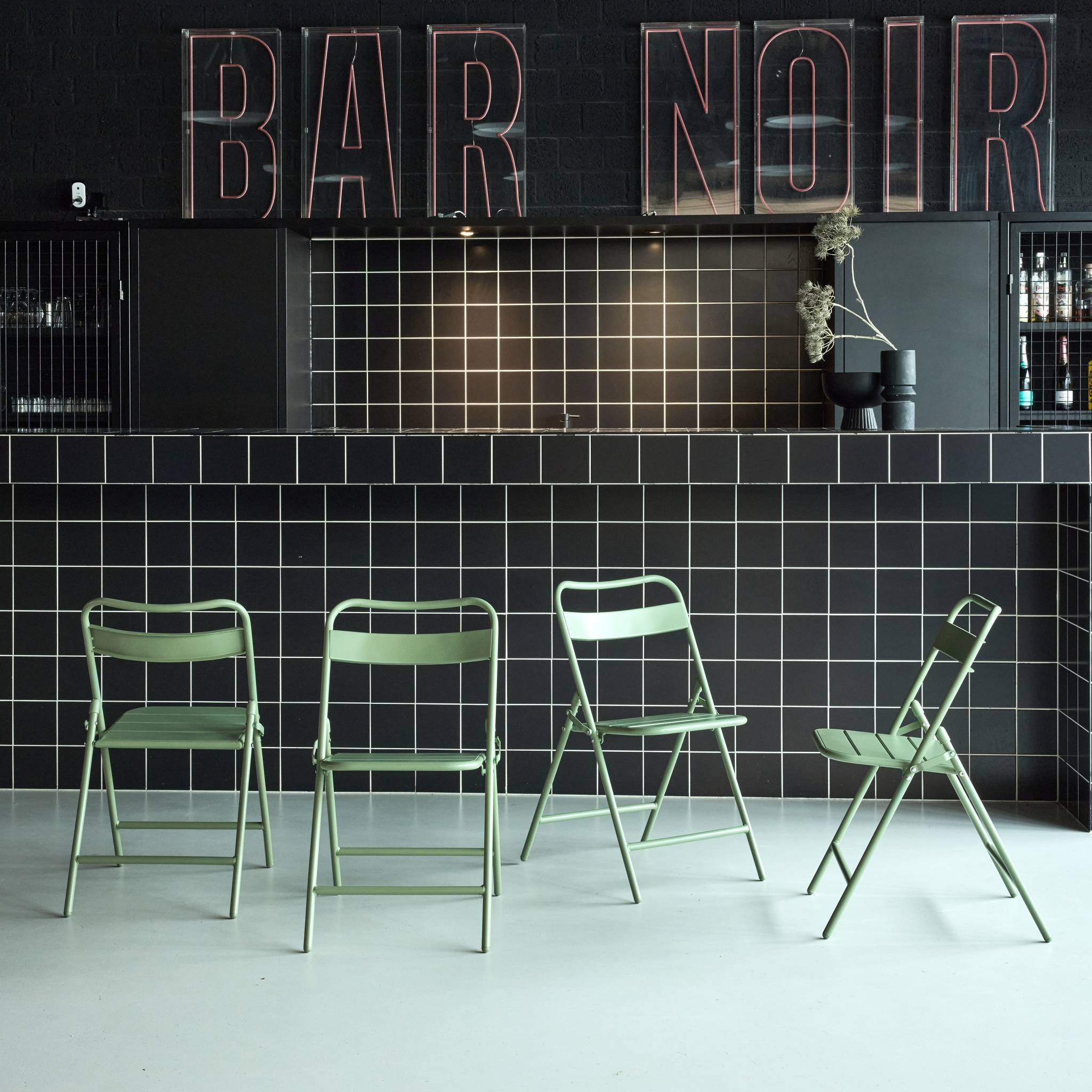 Sedia da giardino pieghevole in acciaio, set di 4, verde