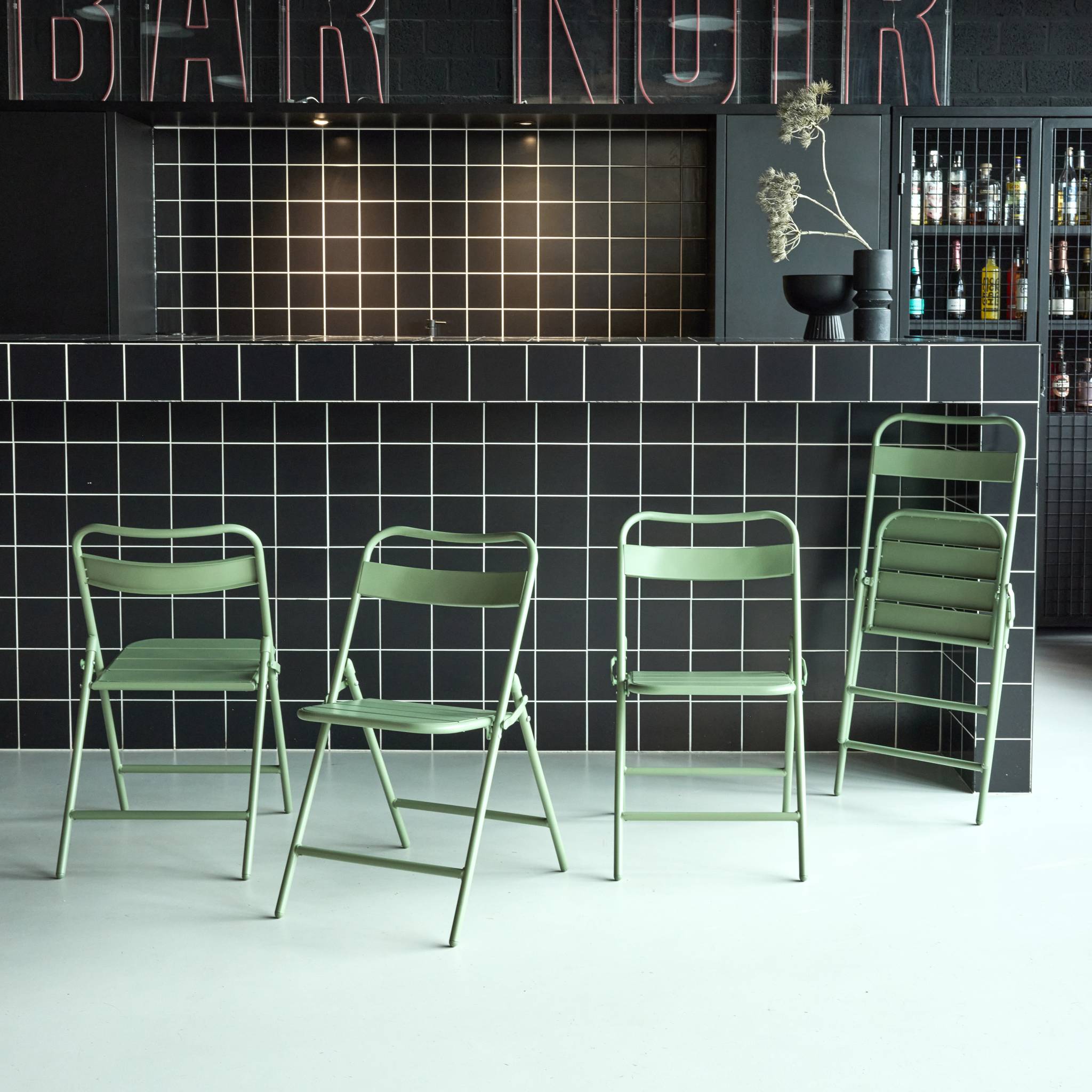 Sedia da giardino pieghevole in acciaio, set di 4, verde