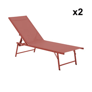 Set di 2 lettini prendisole in acciaio textilene multi posizioni,