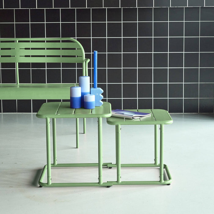Set di 2 tavolini quadrato in acciaio, verde