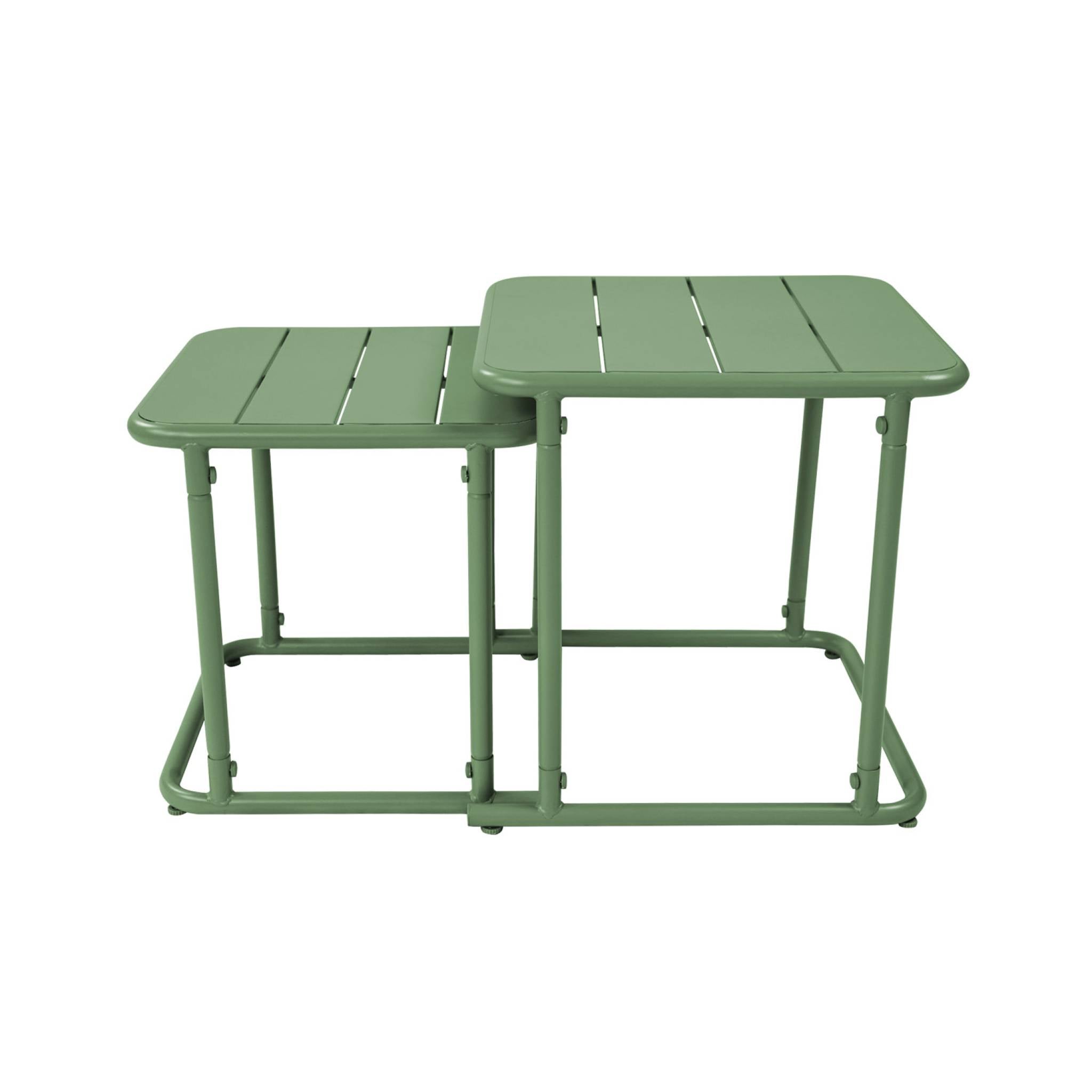 Set di 2 tavolini quadrato in acciaio, verde