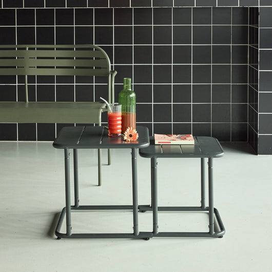 Set di 2 tavolini quadrato in acciaio, verde kaki