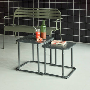 Set di 2 tavolini quadrato in acciaio, verde kaki