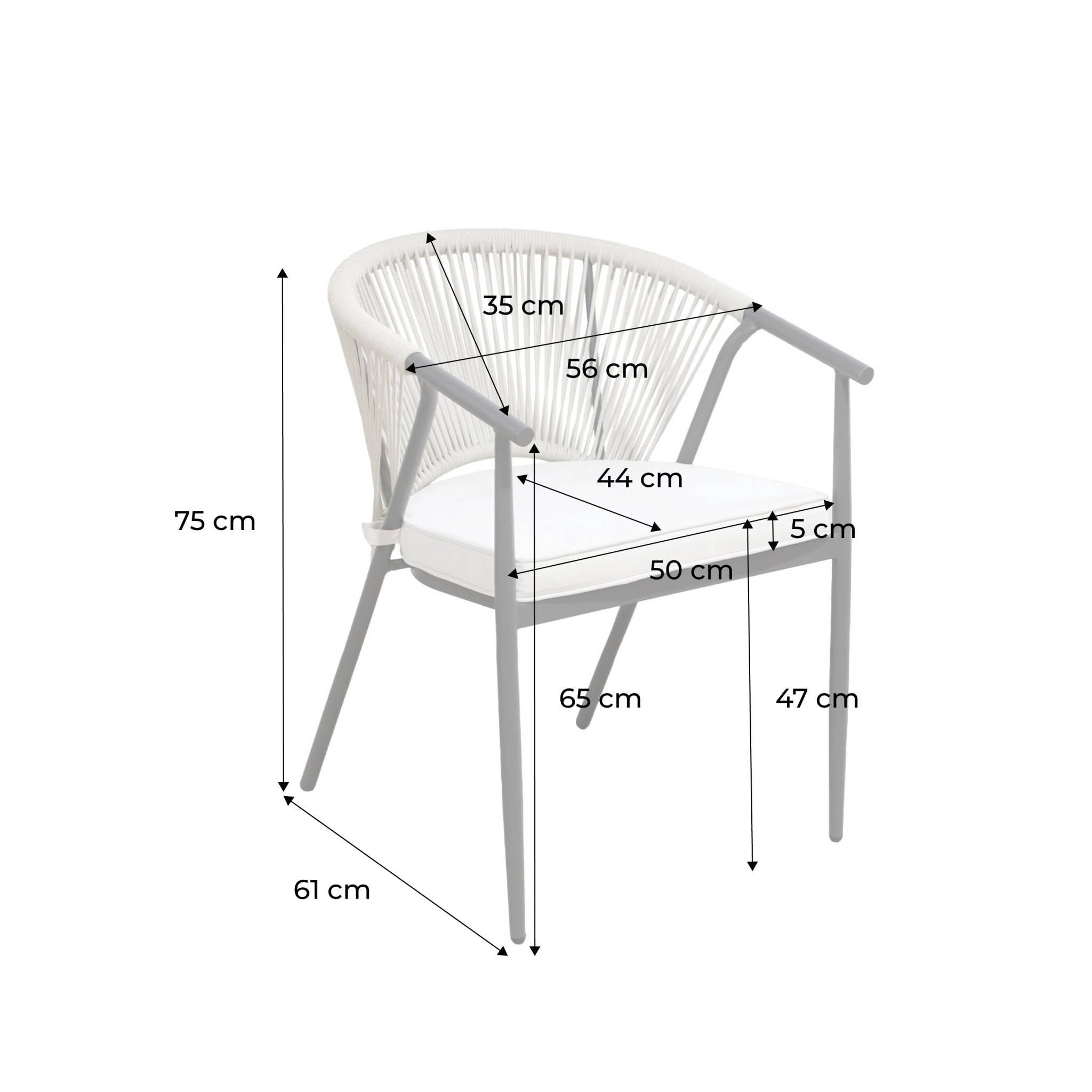 Set 4 sedie da giardino impilabili in acciaio e corde, beige