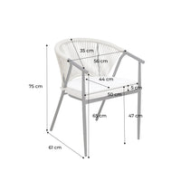 Set 4 sedie da giardino impilabili in acciaio e corde, beige
