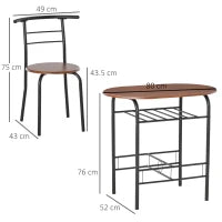 Set Tavolo Moderno con 2 Sedie per Sala da Pranzo, Set 3 Pezzi Mobili Salvaspazio da Cucina, Balcone, Ristorante o Bar, Marrone e Nero