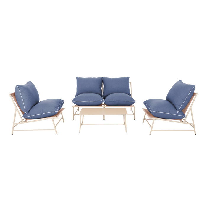 Salotto da giardino in acciaio e textilene a 4 posti, blu