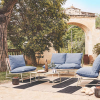 Salotto da giardino in acciaio e textilene a 4 posti, blu