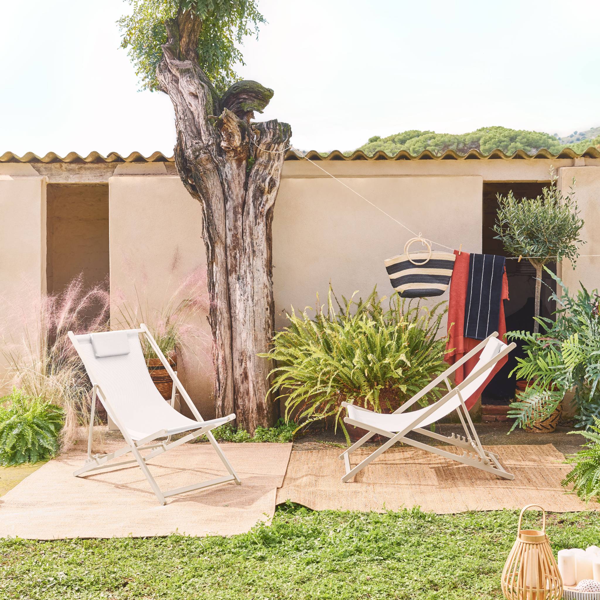 Set di 2 sedie da giardino in acciaio pieghevole multi posizioni con