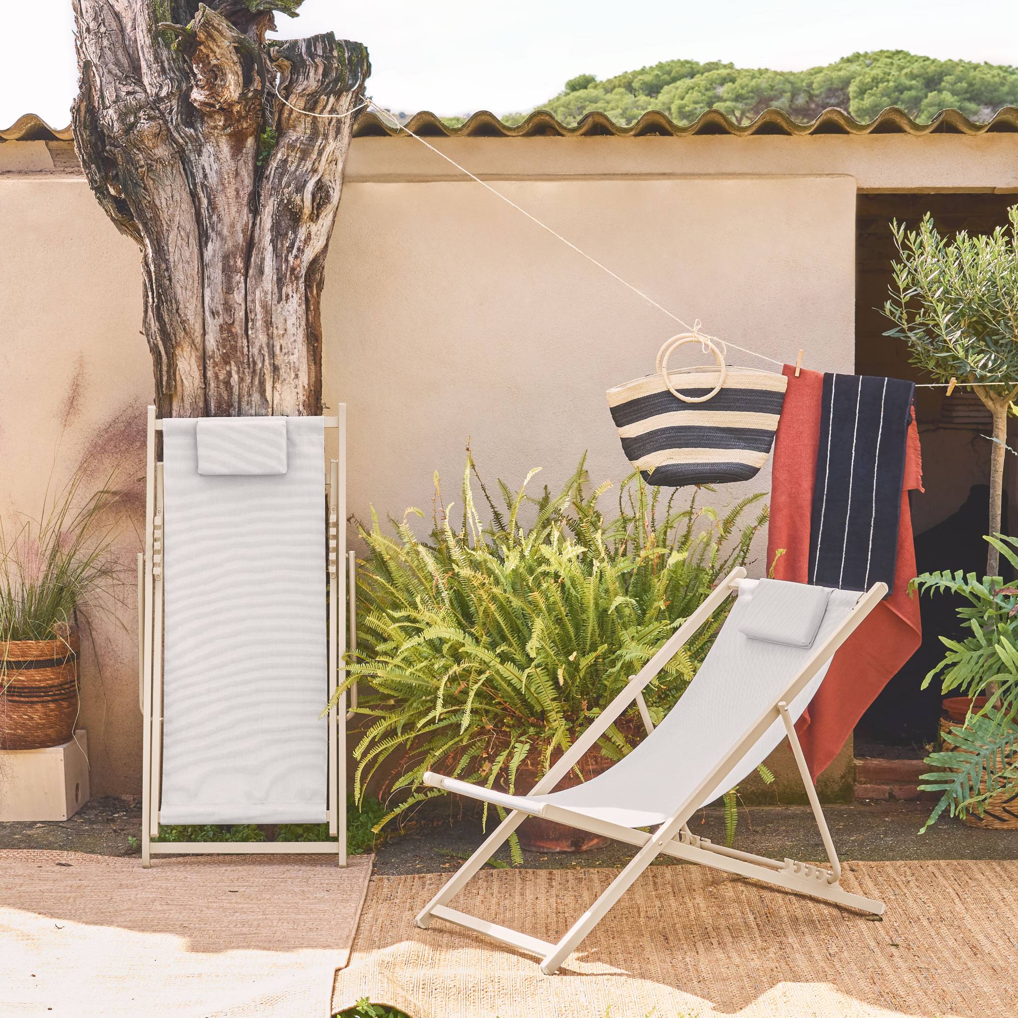 Set di 2 sedie da giardino in acciaio pieghevole multi posizioni con