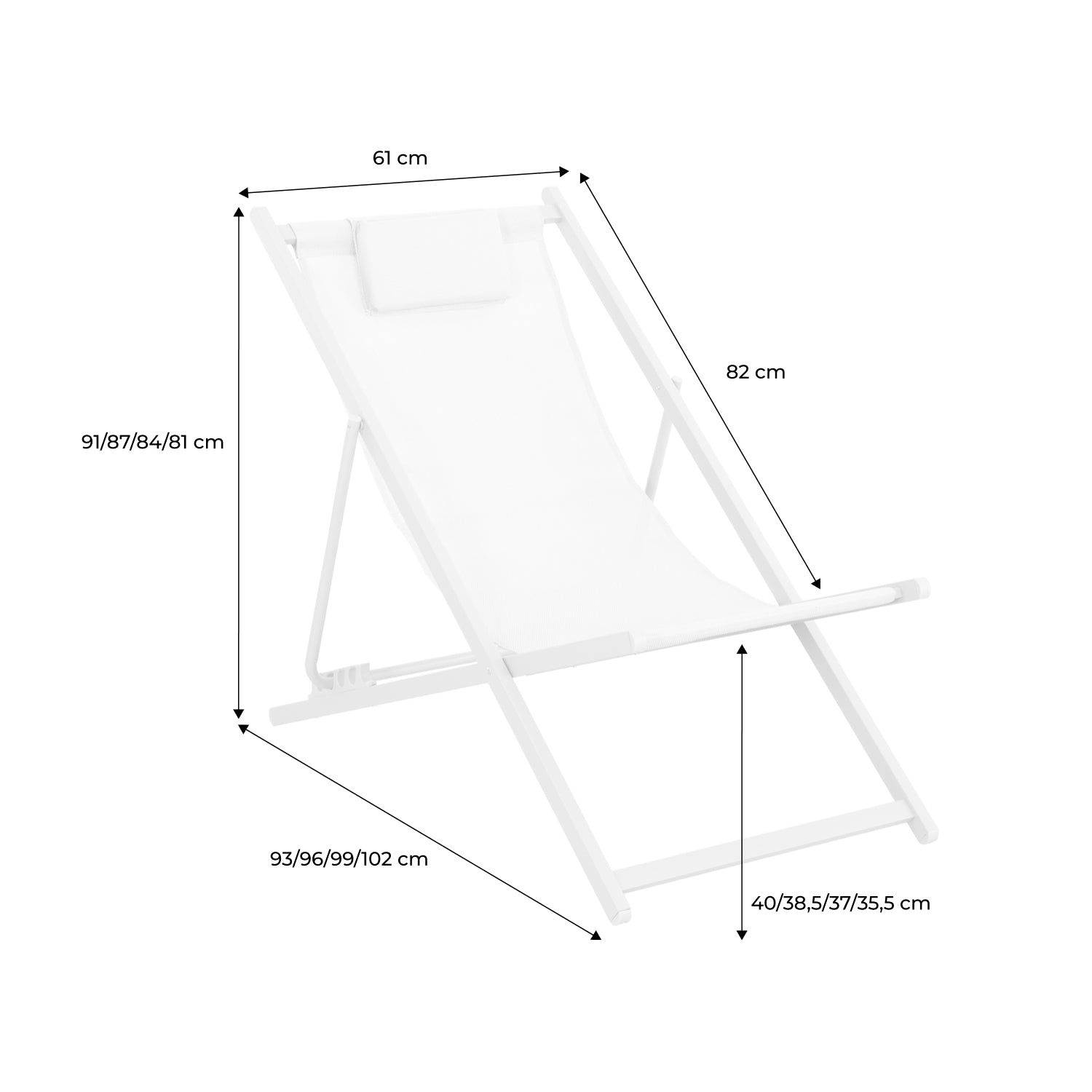 Set di 2 sedie da giardino in acciaio pieghevole multi posizioni con