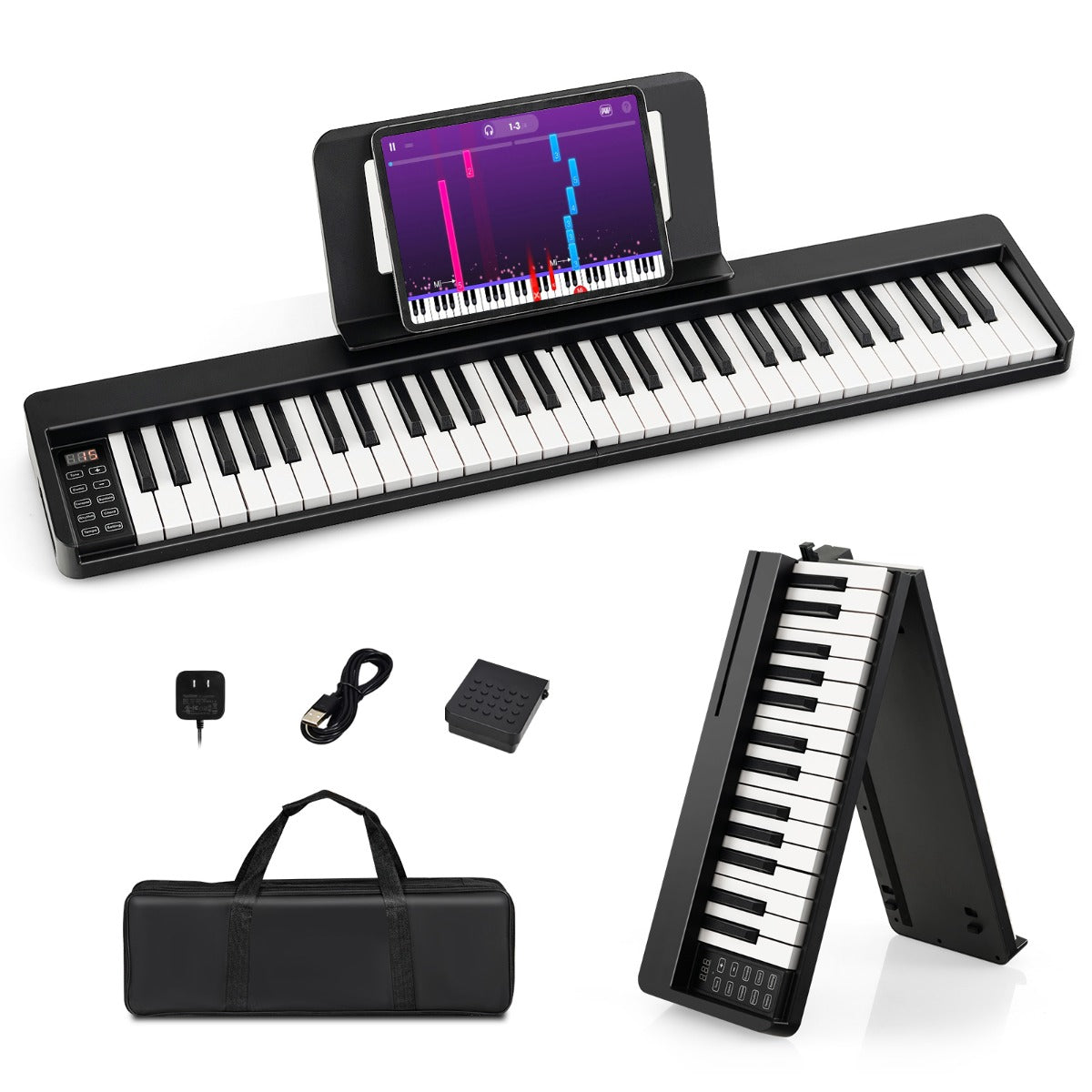 Pianoforte digitale pieghevole 90 x 13 x 5,5 cm con 128 suoni e funzioni Bluetooth design moderno in ABS bianco e nero 20_0018941