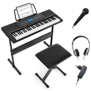 Pianoforte elettronico portatile a 61 tasti con supporto e sgabello, Set di piano digitale con 300 timbri-Tastiere elettriche