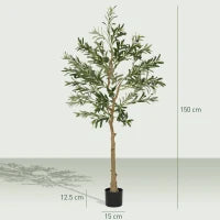 Pianta Artificiale di Olivo Alta 150 cm, Albero Finto con 720 Foglie e 32 Olive, Vaso Incluso