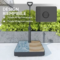 Base per Ombrellone in HDPE con Maniglia e Ruote e Riempibile con Acqua o Sabbia, 60x60x100 cm, Nero