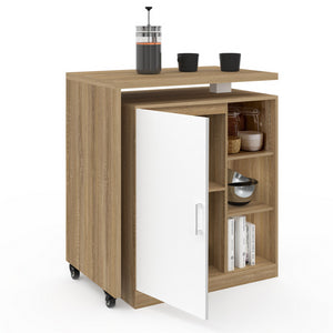 IDMarket - Mueble bar giratorio POLO 2 en 1 en imitación haya con puerta blanca