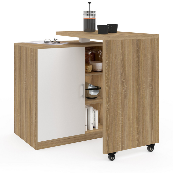 IDMarket - Mueble bar giratorio POLO 2 en 1 en imitación haya con puerta blanca