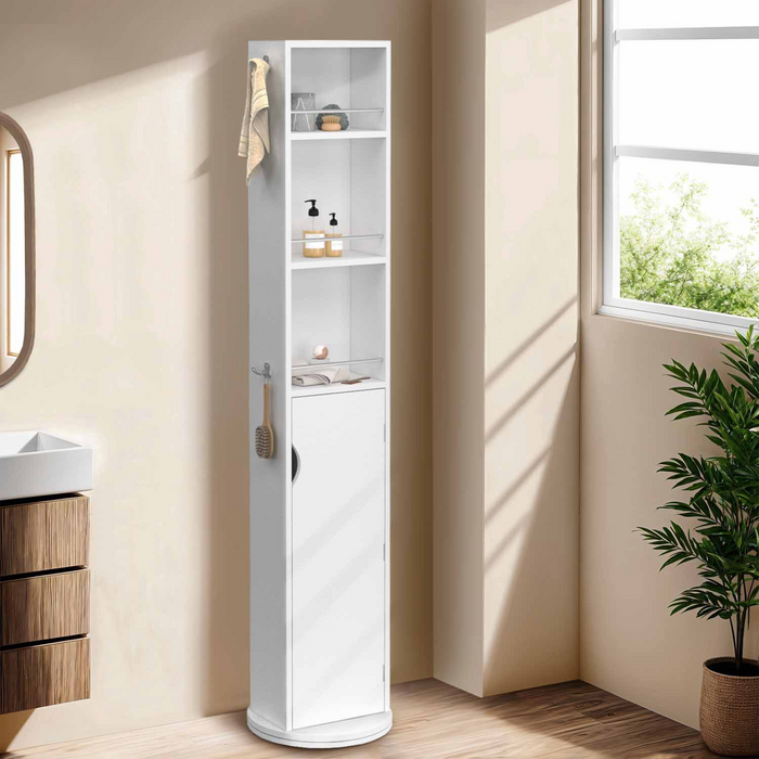 IDMarket - Mueble de baño blanco con espejo, armario y estantes