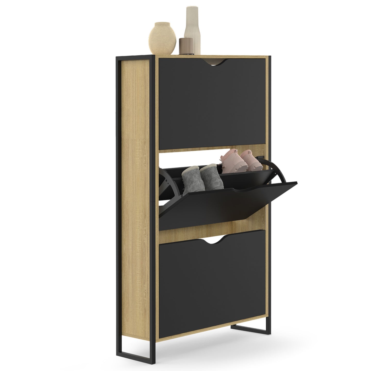 IDMarket - Mueble zapatero de diseño industrial de 3 puertas BOSTON