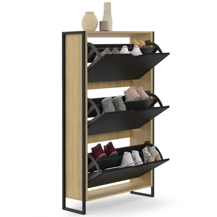 IDMarket - Mueble zapatero de diseño industrial de 3 puertas BOSTON