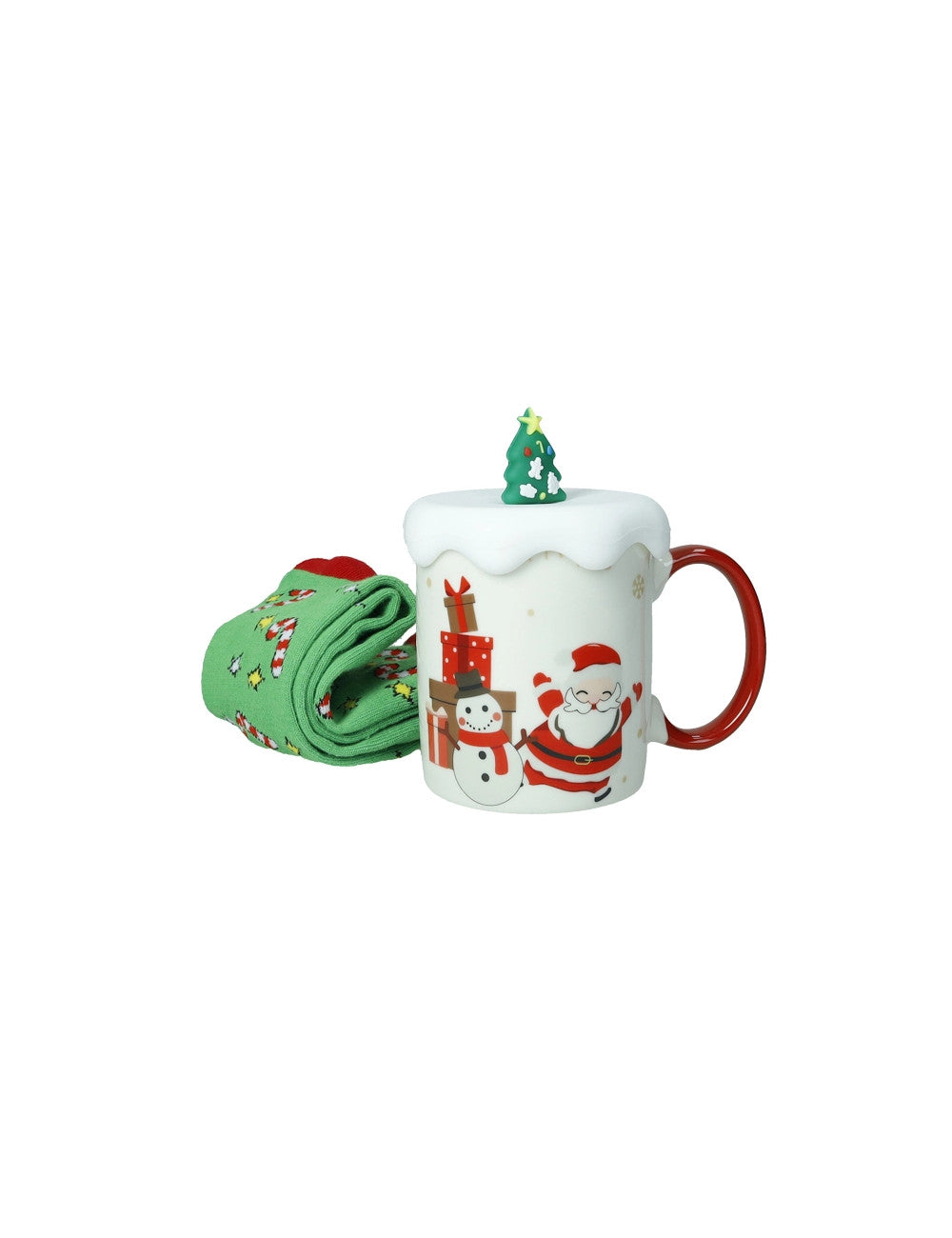MUG NEW BONE CHINA C/TAPPO ALBERO   SILICONE E CALZINI COTONE