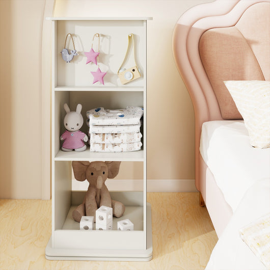 Libreria rotante per bambini scaffale angolare con lavagna-Libreria specchio ganci appendini e scomparti aperti Bianco