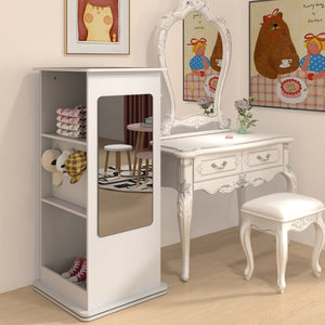 Libreria rotante per bambini scaffale angolare con lavagna-Libreria specchio ganci appendini e scomparti aperti Bianco