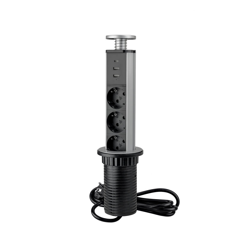 Multiconnettore estraibile Vertikal A+C, EU, Verniciato alluminio, Tecnoplastica e Alluminio.