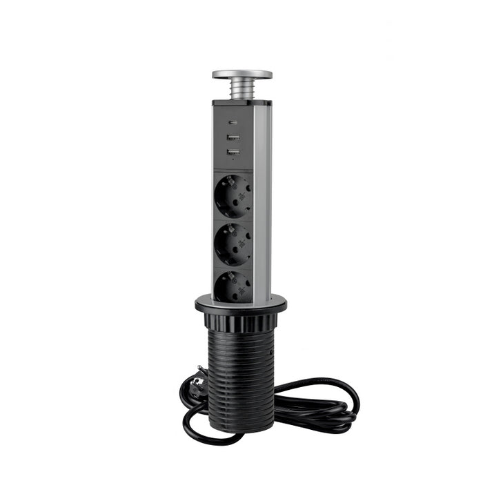 Multiconnettore estraibile Vertikal A+C, EU, Verniciato alluminio, Tecnoplastica e Alluminio.