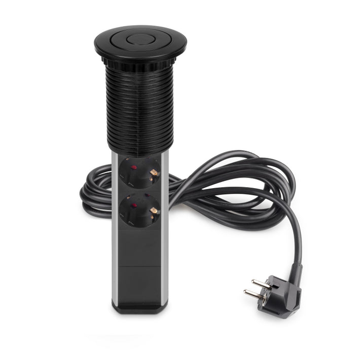 Multiconnettore estraibile Vertikal, EU, Verniciato nero, Tecnoplastica e Alluminio.