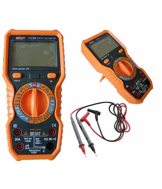 Trade Shop - Multimetro Digitale Tester Professionale Volt Ampere Farad Ohm Puntali Vc99 -