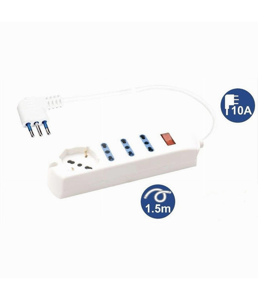 Multipresa 1 Presa Universale Schuko+3 Bipasso 10/16a Spina 10a Cavo 1.5mt 80083         