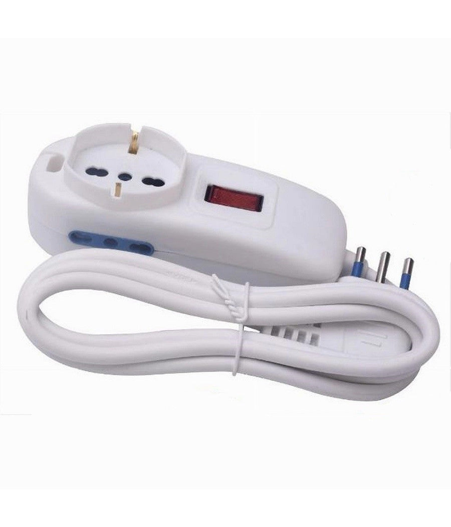 Multipresa 1 Uscite Universali+2 Bipasso 10/16a Spina 10a Cavo 1.5mt Bianco 80187n         