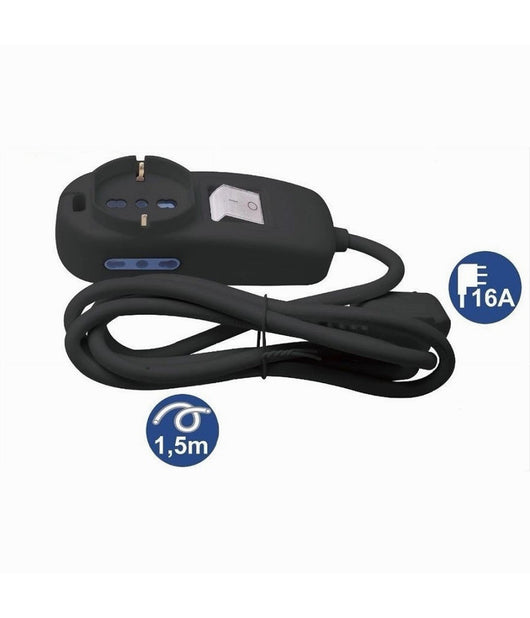 Multipresa 1 Uscite Universali+2 Bipasso 10/16a Spina 16a Cavo 1.5mt Nera 80336n         