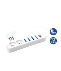 Multipresa 2 Prese Universali + 4 Bipasso 10/16a Spina 10a Cavo 1.5 Metri 80084         