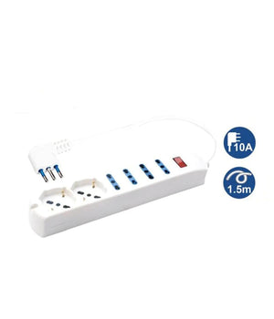 Multipresa 2 Prese Universali + 4 Bipasso 10/16a Spina 10a Cavo 1.5 Metri 80084         