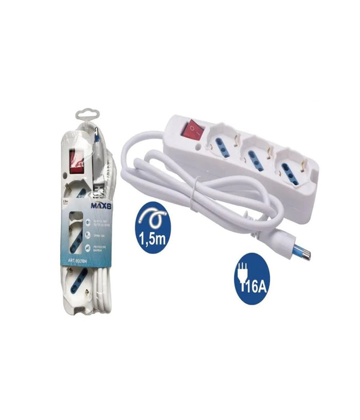 Multipresa 3 Uscite Universali Interruttore Luminoso Spina 16a Cavo 1.5mt 80178n         