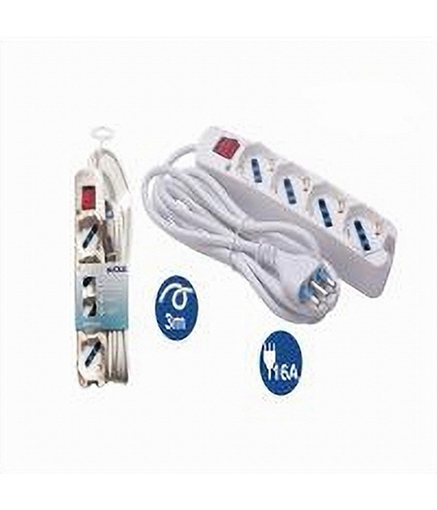 Multipresa 4 Uscite Universali Con Interruttore Luminoso Spina 16a Cavo 3mt 80190n         