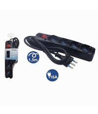 Multipresa 4 Uscite Universali Schuko Spina 16a Cavo 1.5mt Nero Interrutore 80097n         