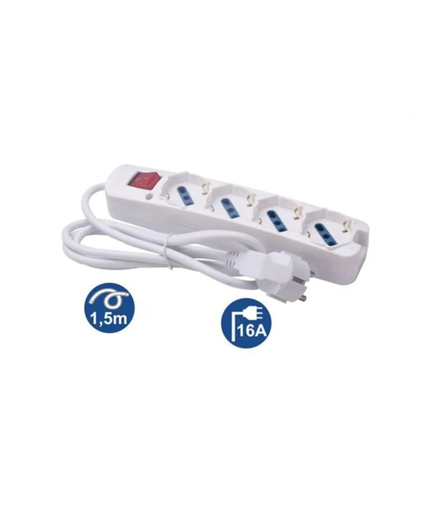 Multipresa 4 Uscite Universali Spina 16a Cavo 1.5mt Bianco Con Interruttore 80174n         