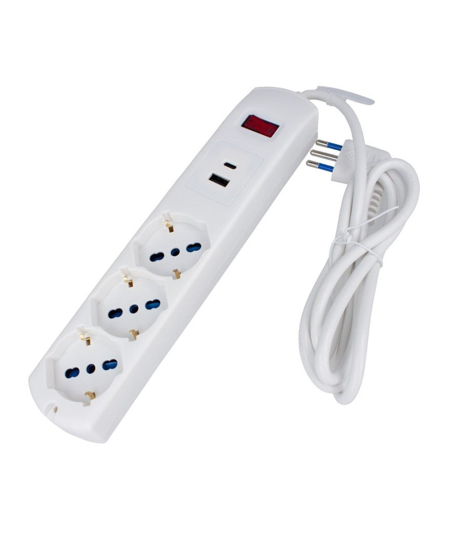 Multipresa 5 In 1 Usb A + C + 3 Prese Per Schuko / Bipasso / Eu Cavo 1.5mt 80081         
