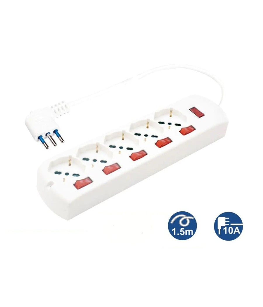 Multipresa 5 Uscite Universali Schuko + 5 Interruttori Spina 10a Cavo 1.5mt 80705         