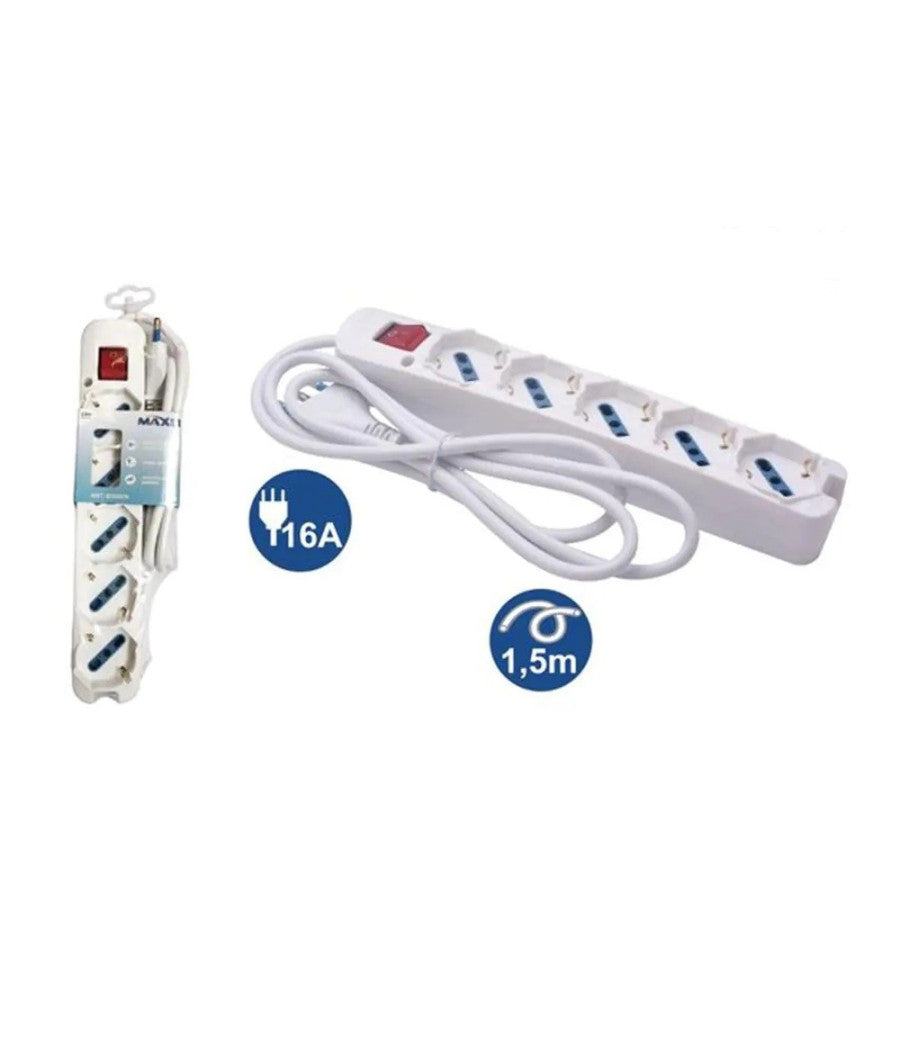 Multipresa 5 Uscite Universali Spina 16a Cavo 1.5 Mt Interruttore Bianco 80180n         