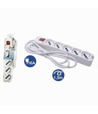 Multipresa 5 Uscite Universali Spina 16a Cavo 1.5 Mt Interruttore Bianco 80180n         