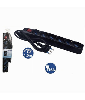 Multipresa 6 Uscite Universali Schuko Bipasso Spina 16a Cavo 1.5 Mt Nero 80098n         