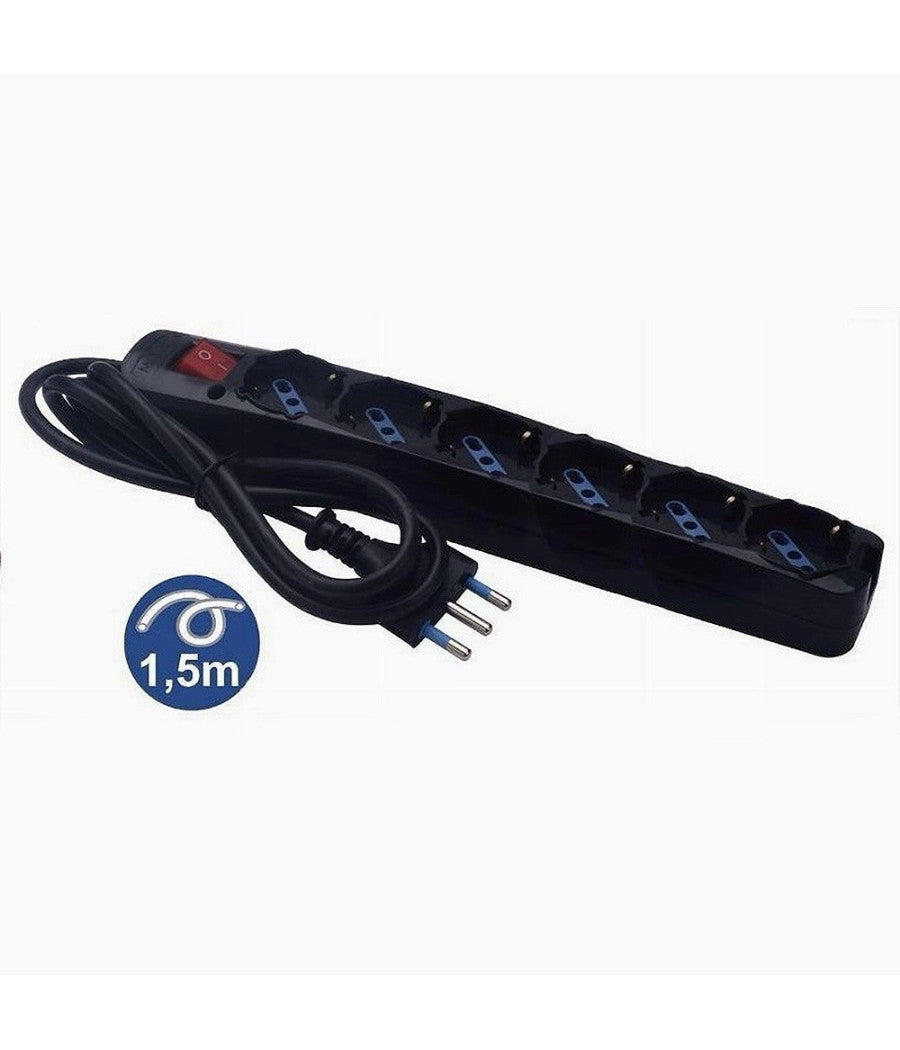 Multipresa 6 Uscite Universali Schuko Bipasso Spina 16a Cavo 1.5 Mt Nero 80098n         